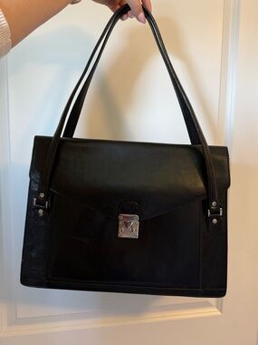 Wilson’s Leather Black Structured Shoulder Bag Briefcase Vintage Style